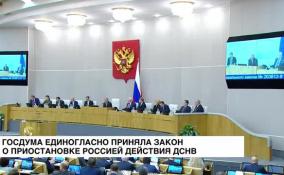 Госдума единогласно приняла закон о приостановке участия России в ДСНВ