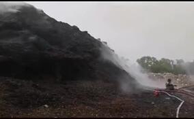 Спасатели продолжают тушить возгорание около полигона ТБО в Виллози – видео