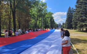 В городском парке Енакиево растянули 100-метровый российский триколор
