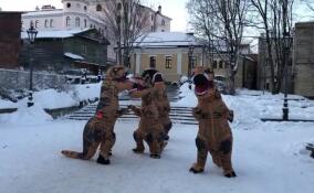 Веселые динозавры посетили новогодние гуляния в Выборге