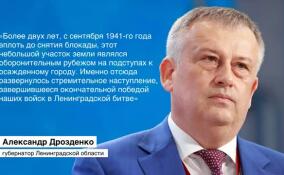 Александр Дрозденко обратился к жителям по случаю Дня памяти героических защитников Ораниенбаумского плацдарма