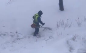 "Мы волшебную косим трын-траву": петербургский коммунальщик решил пройтись триммером по снегу
