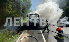 Автобус загорелся во время движения по Выборгскому шоссе