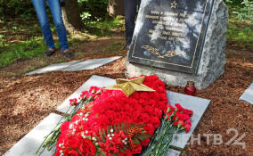 На месте сожженной фашистами деревни Красный Хутор под Гатчиной возложили цветы