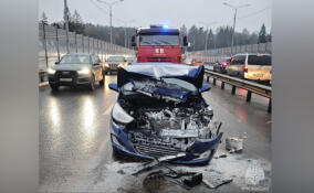 На Колтушском шоссе автомобиль попал в ДТП и загорелся