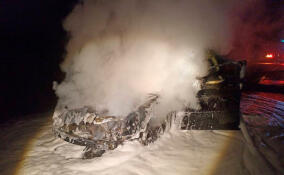 На трассе в Тихвинском районе сгорела легковушка