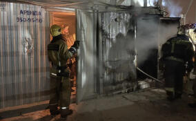 Огонь охватил металлическую бытовку на стройке в Янино-1