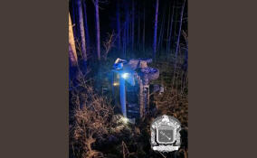 В Кингисеппе микроавтобус оказался на боку в кювете