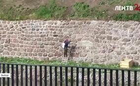 Рабочий Выборгского замка привлек внимание туристов