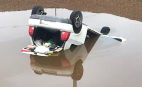 На Мурманском шоссе в Ленобласти легковушка вылетела в пруд: водитель погиб