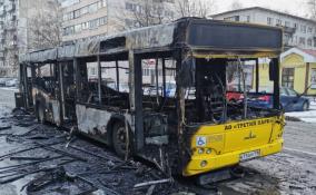 Полыхающий в Калининском районе Петербурга пассажирский автобус сгорел дотла