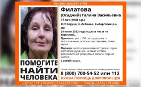 В Выборгском районе Ленобласти разыскивают пропавшую 77-летнюю Галину Филатову