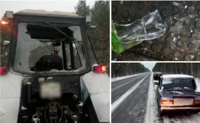 В Ленобласти автомобилист бросил в голову водителю снегоуборочного трактора пивную кружку